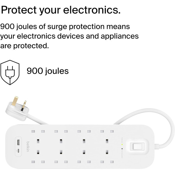 Belkin Connect Surge Protector 8-outlet with USB-C and USB-A Ports 