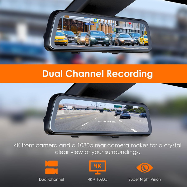 Rexing M2 MAX 2-Channel Mirror Dash Cam 4K + 1080p with Wi-Fi & GPS