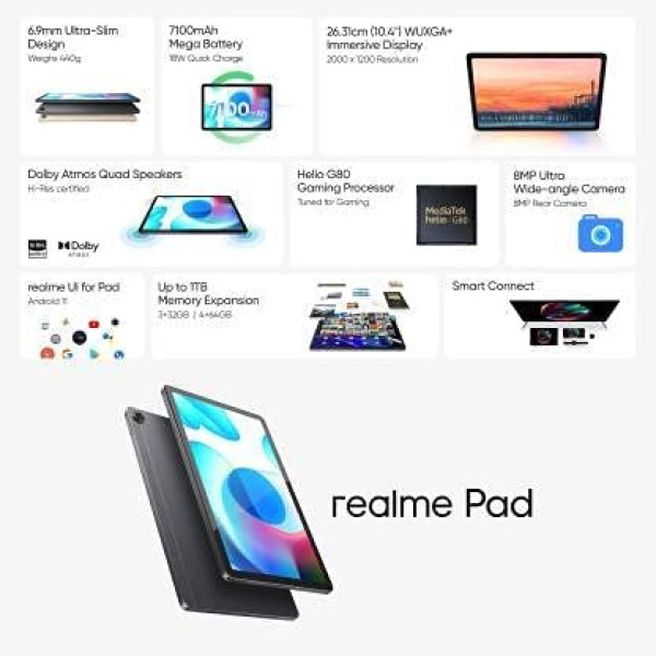 realme Pad 3 GB RAM 32 GB ROM 10.4 inch with Wi-Fi Only Tablet (Gray) 