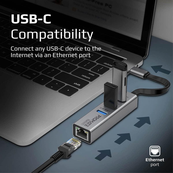 Promate GigaHub-C USB-C Hub with Ethernet & 3 USB 3.0 Ports