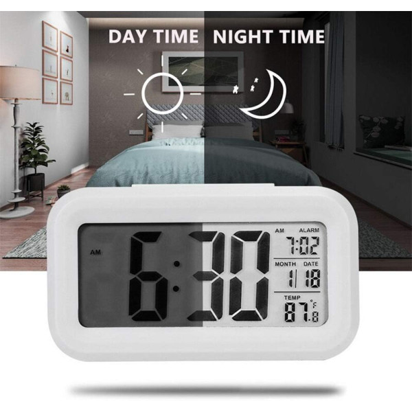 Digital LED Backlit Alarm Clock with Date and Temperature - Green