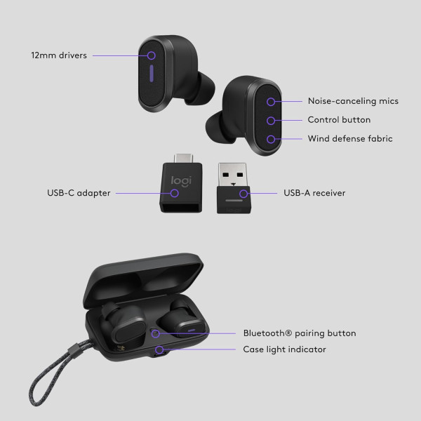 Logitech Zone True Wireless Earbuds with ANC & USB/Bluetooth