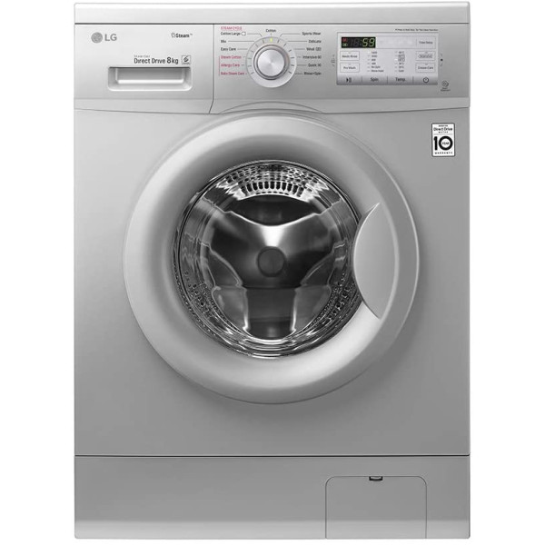 LG FH4G7TDY5 Front Load Steam Washing Machine, 8 Kg - Silver